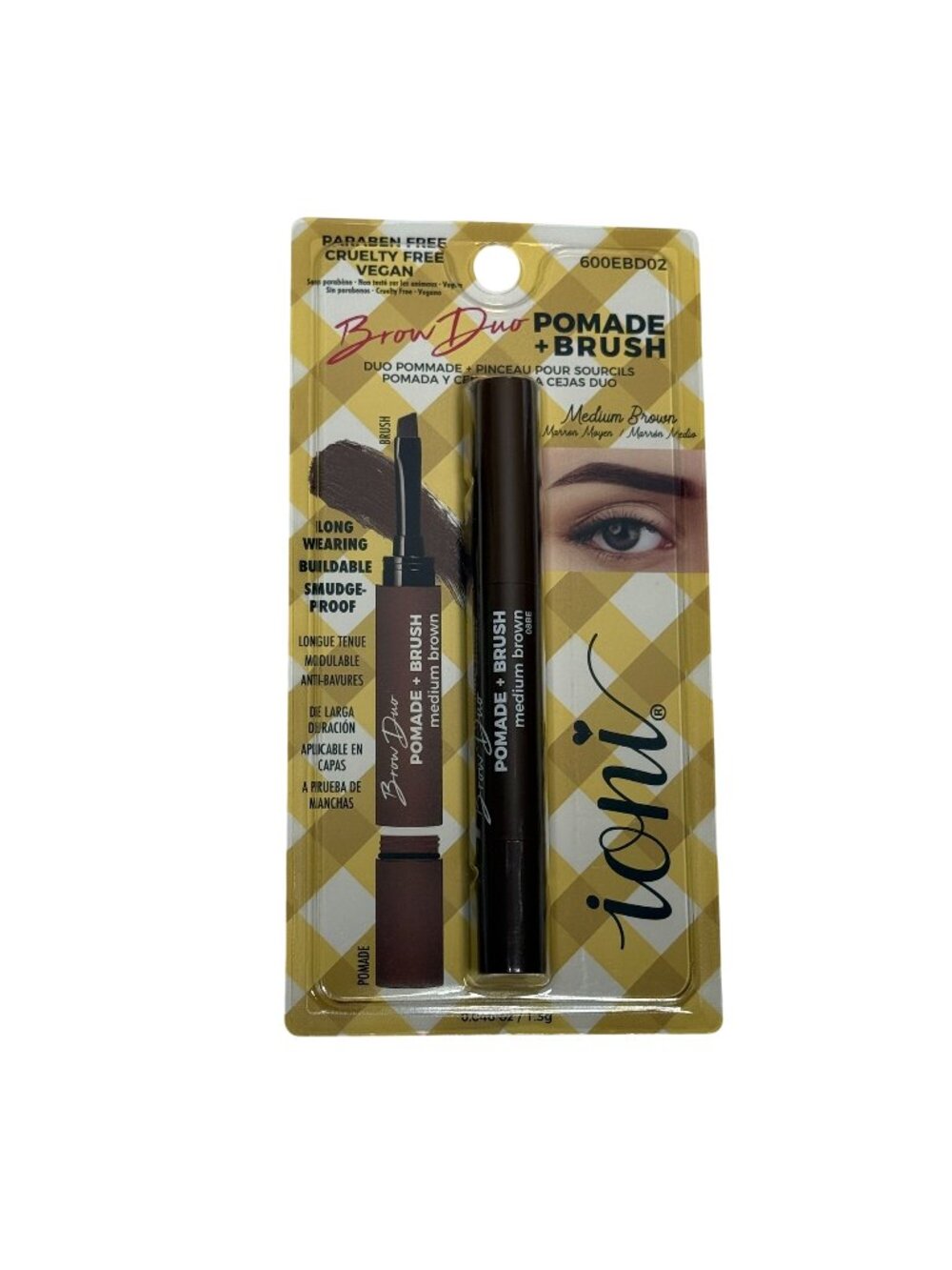 Ioni Brow Pomade Brush Medium Brown Vegan Eyebrow Kit Long Wear New
